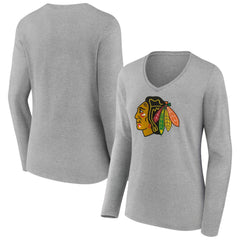 Chicago Blackhawks Women's Primary Logo Long Sleeve V-Neck T-Shirt