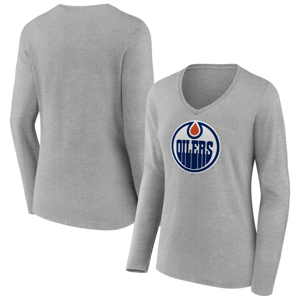 Edmonton Oilers Women's Primary Logo Long Sleeve V-Neck T-Shirt