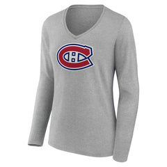 Montreal Canadiens Women's Primary Logo Long Sleeve V-Neck T-Shirt