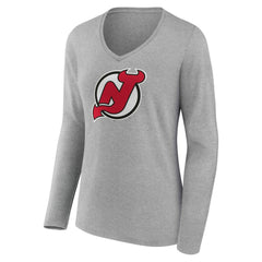 New Jersey Devils Women's Primary Logo Long Sleeve V-Neck T-Shirt