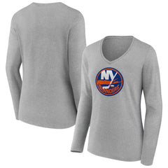New York Islanders Women's Primary Logo Long Sleeve V-Neck T-Shirt