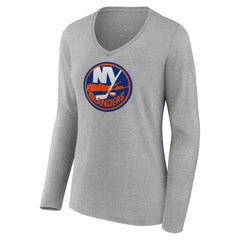 New York Islanders Women's Primary Logo Long Sleeve V-Neck T-Shirt