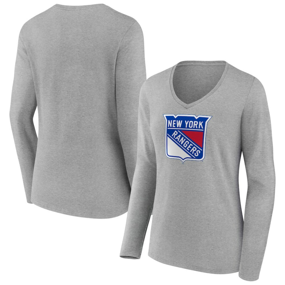 New York Rangers Women's Primary Logo Long Sleeve V-Neck T-Shirt