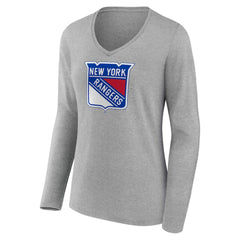 New York Rangers Women's Primary Logo Long Sleeve V-Neck T-Shirt