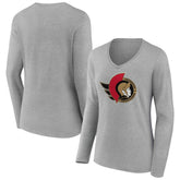 Ottawa Senators Women's Primary Logo Long Sleeve V-Neck T-Shirt