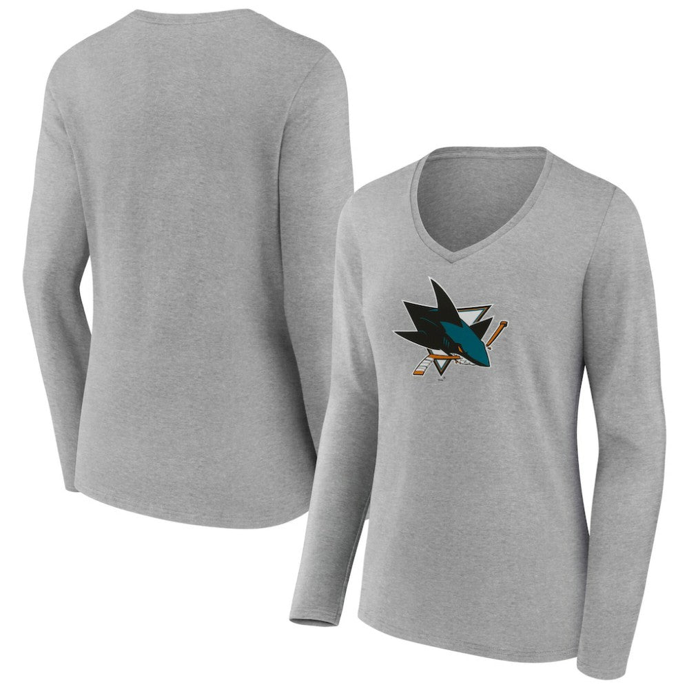 San Jose Sharks Women's Primary Logo Long Sleeve V-Neck T-Shirt