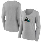 San Jose Sharks Women's Primary Logo Long Sleeve V-Neck T-Shirt
