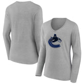 Vancouver Canucks Women's Primary Logo Long Sleeve V-Neck T-Shirt