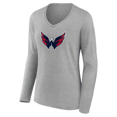 Washington Capitals Women's Primary Logo Long Sleeve V-Neck T-Shirt