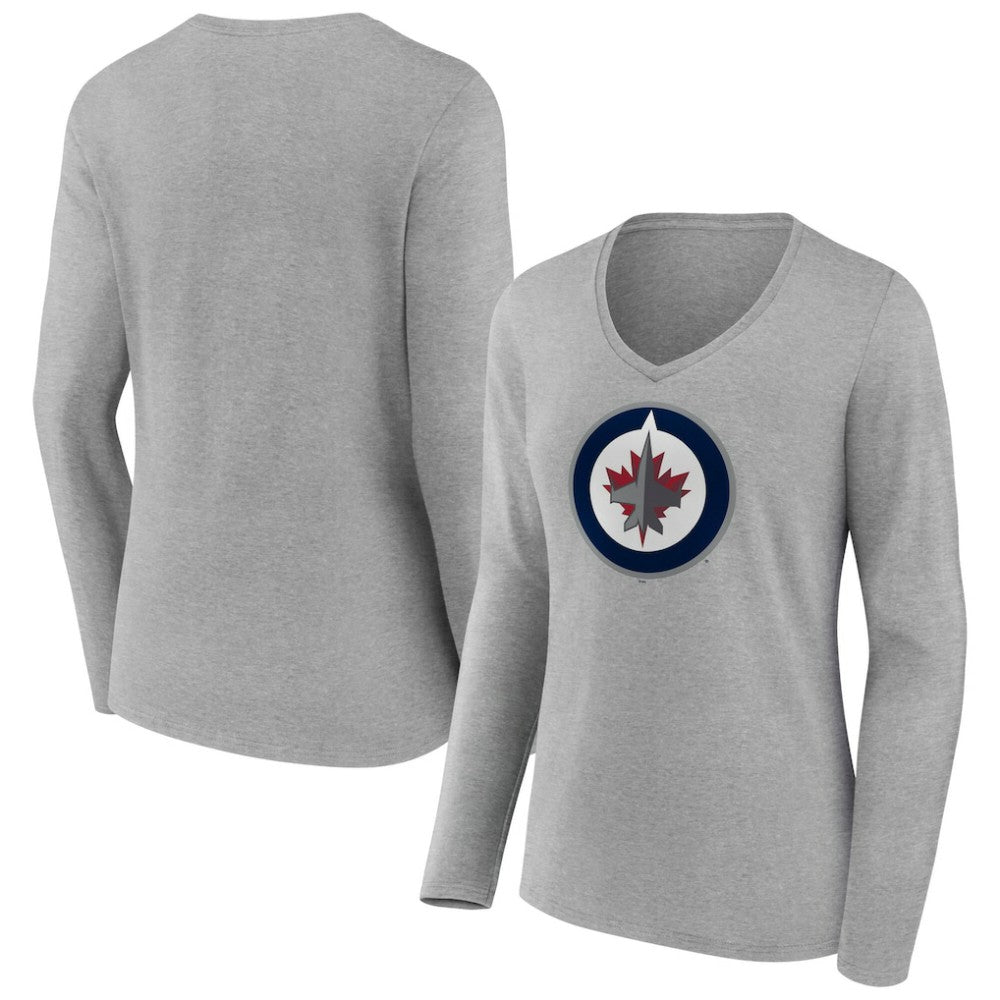 Winnipeg Jets Women's Primary Logo Long Sleeve V-Neck T-Shirt