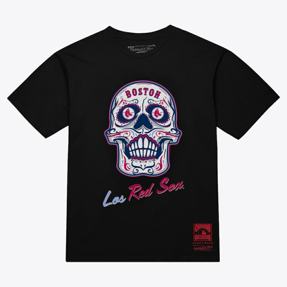 Boston Red Sox Women's Sugar Skull Boxy T-Shirt - Black | Mitchell & Ness
