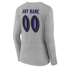 NFL Baltimore Ravens Women's Team Authentic Personalized Name & Number Long Sleeve V-Neck T-Shirt