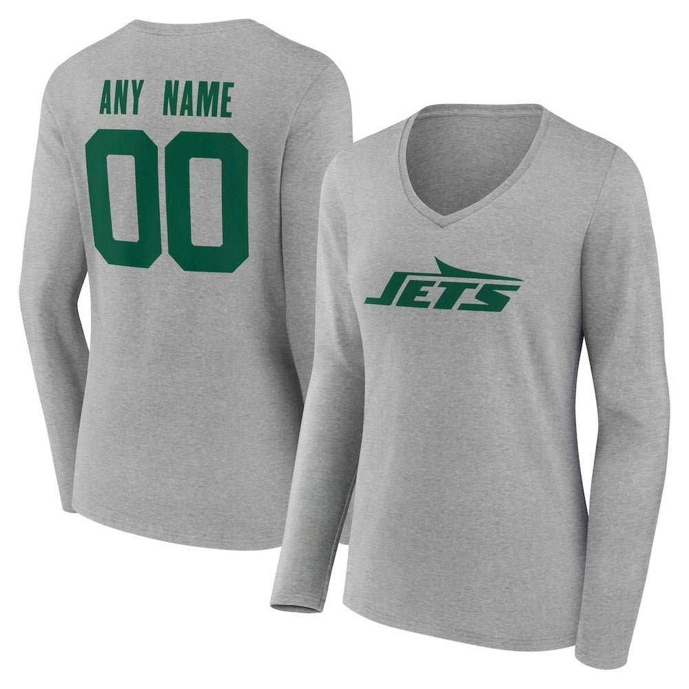 NFL New York Jets Women's Team Authentic Personalized Name & Number Long Sleeve V-Neck T-Shirt
