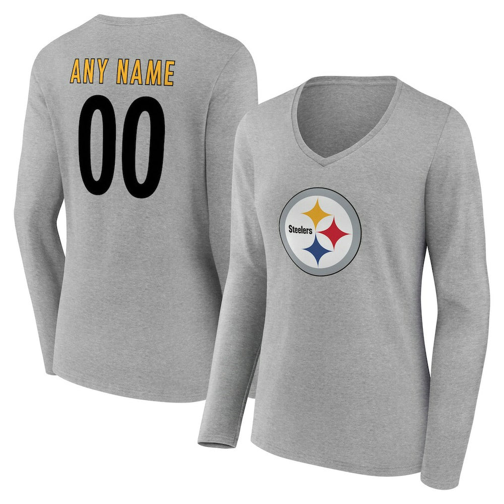 NFL Pittsburgh Steelers Women's Team Authentic Personalized Name & Number Long Sleeve V-Neck T-Shirt