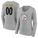 NFL Pittsburgh Steelers Women's Team Authentic Personalized Name & Number Long Sleeve V-Neck T-Shirt