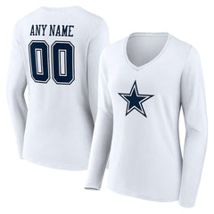 NFL Dallas Cowboys Women's Team Authentic Personalized Name & Number Long Sleeve V-Neck T-Shirt