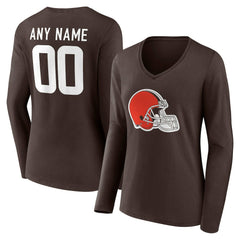 NFL Cleveland Browns Women's Team Authentic Personalized Name & Number Long Sleeve V-Neck T-Shirt
