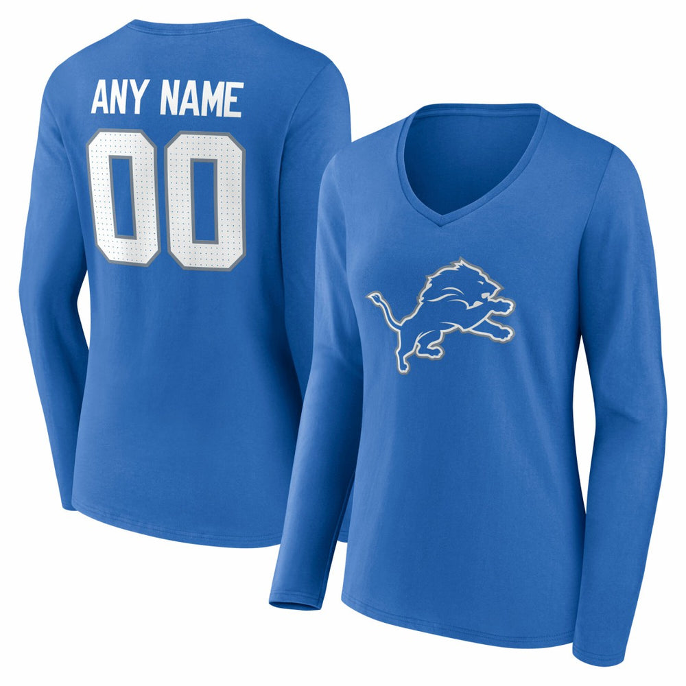 NFL Detroit Lions Women's Team Authentic Personalized Name & Number Long Sleeve V-Neck T-Shirt