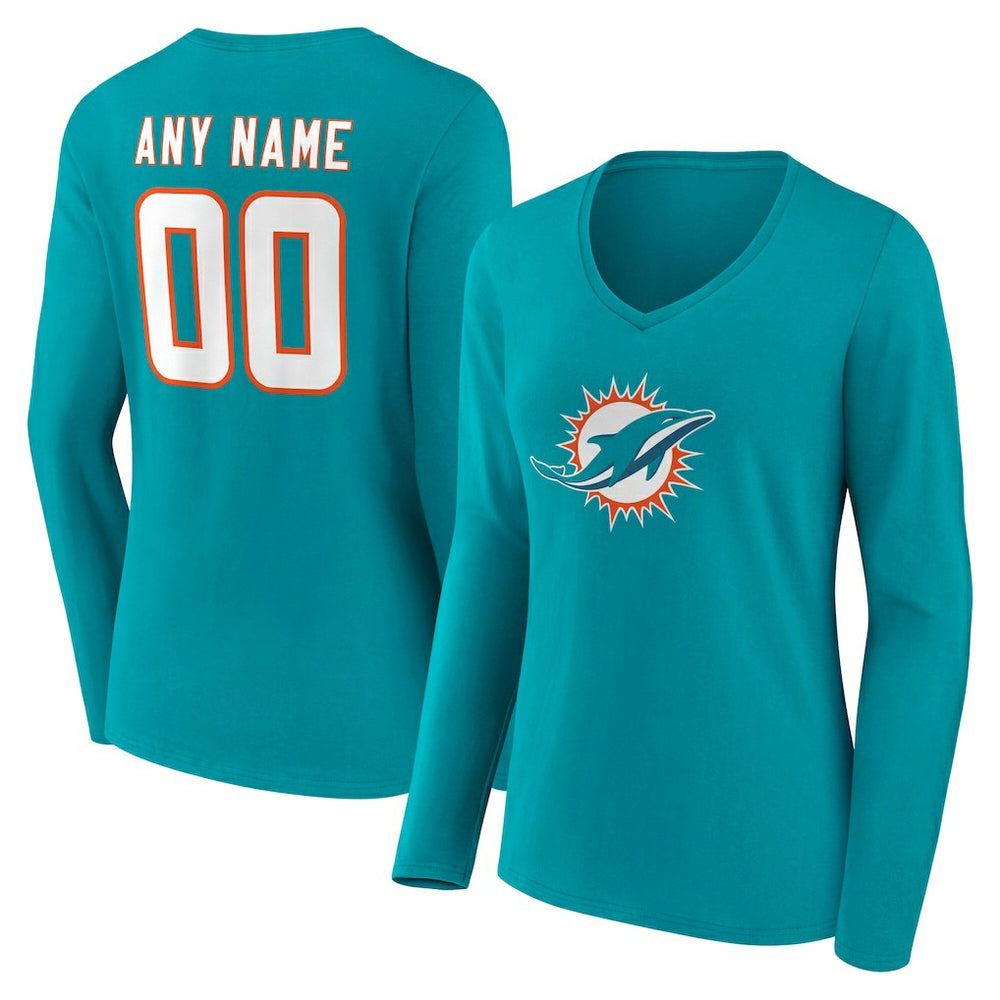 NFL Miami Dolphins Women's Team Authentic Personalized Name & Number Long Sleeve V-Neck T-Shirt