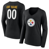 NFL Pittsburgh Steelers Women's Team Authentic Personalized Name & Number Long Sleeve V-Neck T-Shirt