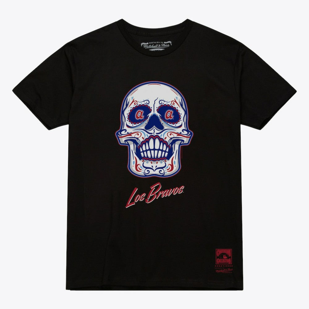 Atlanta Braves Women's Sugar Skull Boxy T-Shirt - Black | Mitchell & Ness
