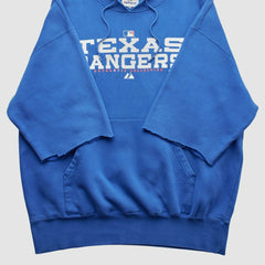 Texas Rangers Majestic 2000s Hooded Pullover Sweatshirt - Blue Vintage