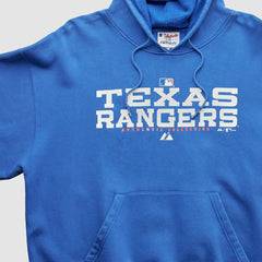 Texas Rangers Majestic 2000s Hooded Pullover Sweatshirt - Blue Vintage
