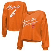 NFL Tampa Bay Buccaneers Baker Mayfield Majestic Threads Women's Off-Shoulder Script Name & Number V-Neck T-Shirt