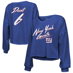NFL New York Giants Jaxson Dart Majestic Threads Women's Script Name & Number Long Sleeve T-Shirt