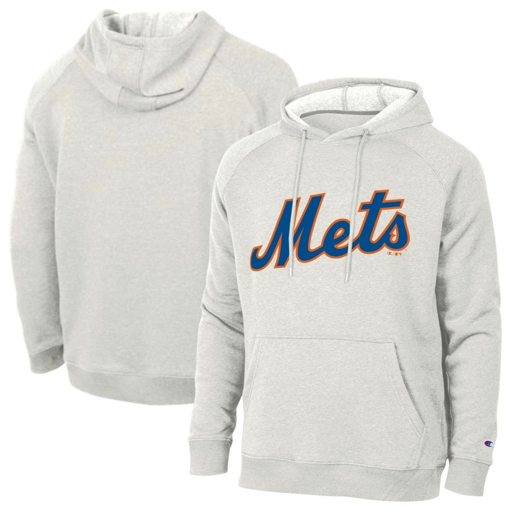 New York Mets Champion Triumph Tri-Blend Raglan Hoodie - Heathered Core Ultra Light Grey