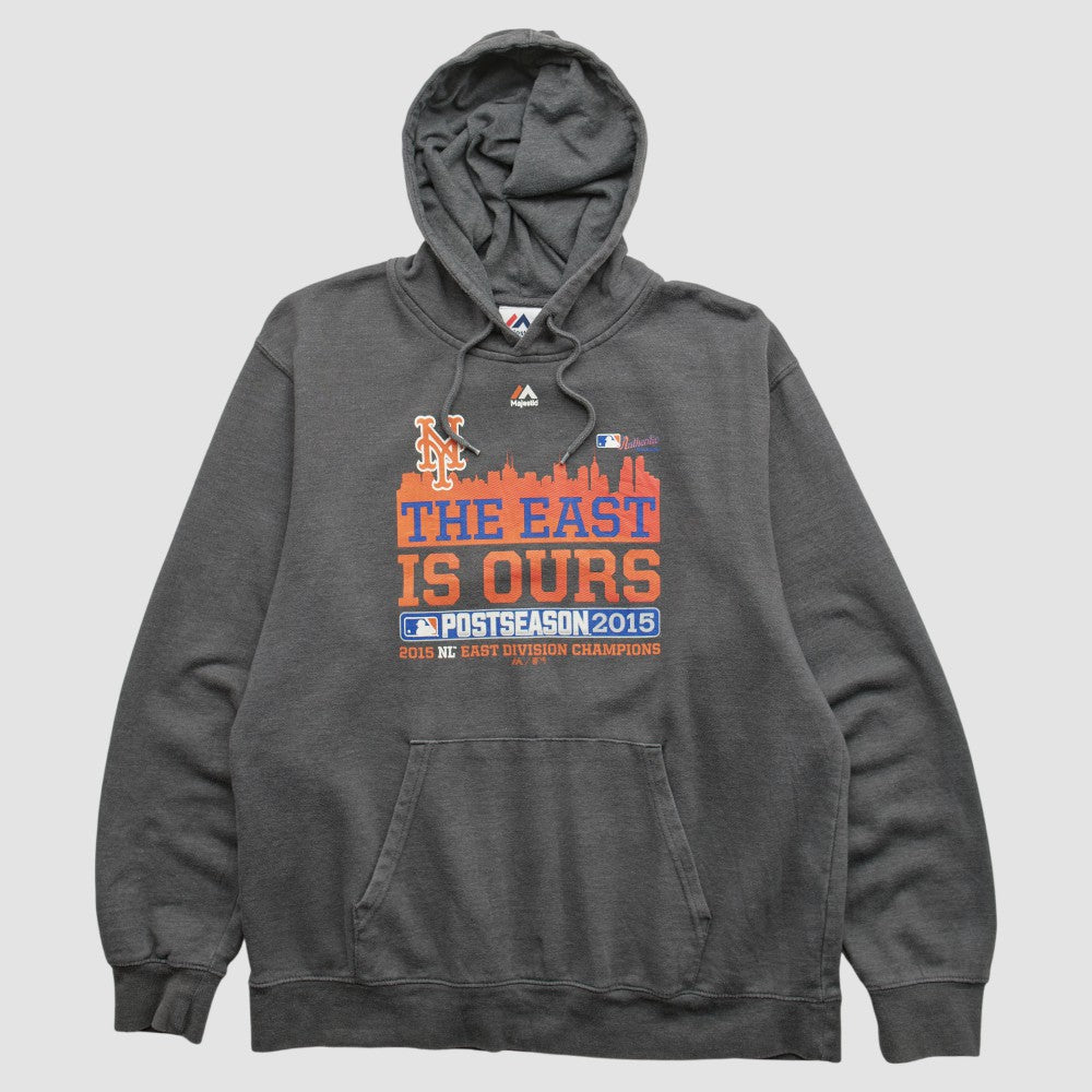 New York Mets Majestic 2015 Hooded Pullover Sweatshirt - Dark Heather Gray Vintage
