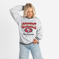 NFL San Francisco 49ers Gameday Couture Women's Oversized Gridiron Drive Ringer Stripe Sweatshirt