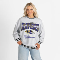 NFL Baltimore Ravens Gameday Couture Women's Oversized Gridiron Drive Ringer Stripe Sweatshirt
