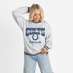 NFL Indianapolis Colts Gameday Couture Women's Oversized Gridiron Drive Ringer Stripe Sweatshirt