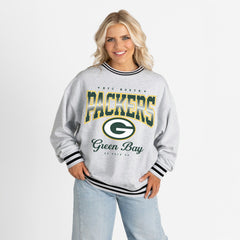 NFL Green Bay Packers Gameday Couture Women's Oversized Gridiron Drive Ringer Stripe Sweatshirt