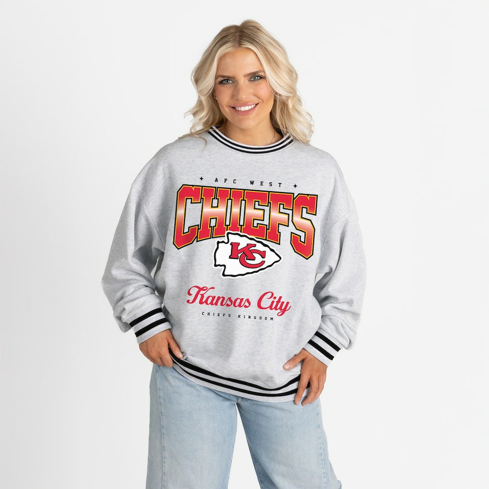 NFL Kansas City Chiefs Gameday Couture Women's Oversized Gridiron Drive Ringer Stripe Sweatshirt
