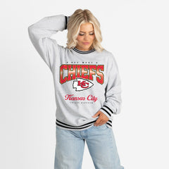 NFL Kansas City Chiefs Gameday Couture Women's Oversized Gridiron Drive Ringer Stripe Sweatshirt