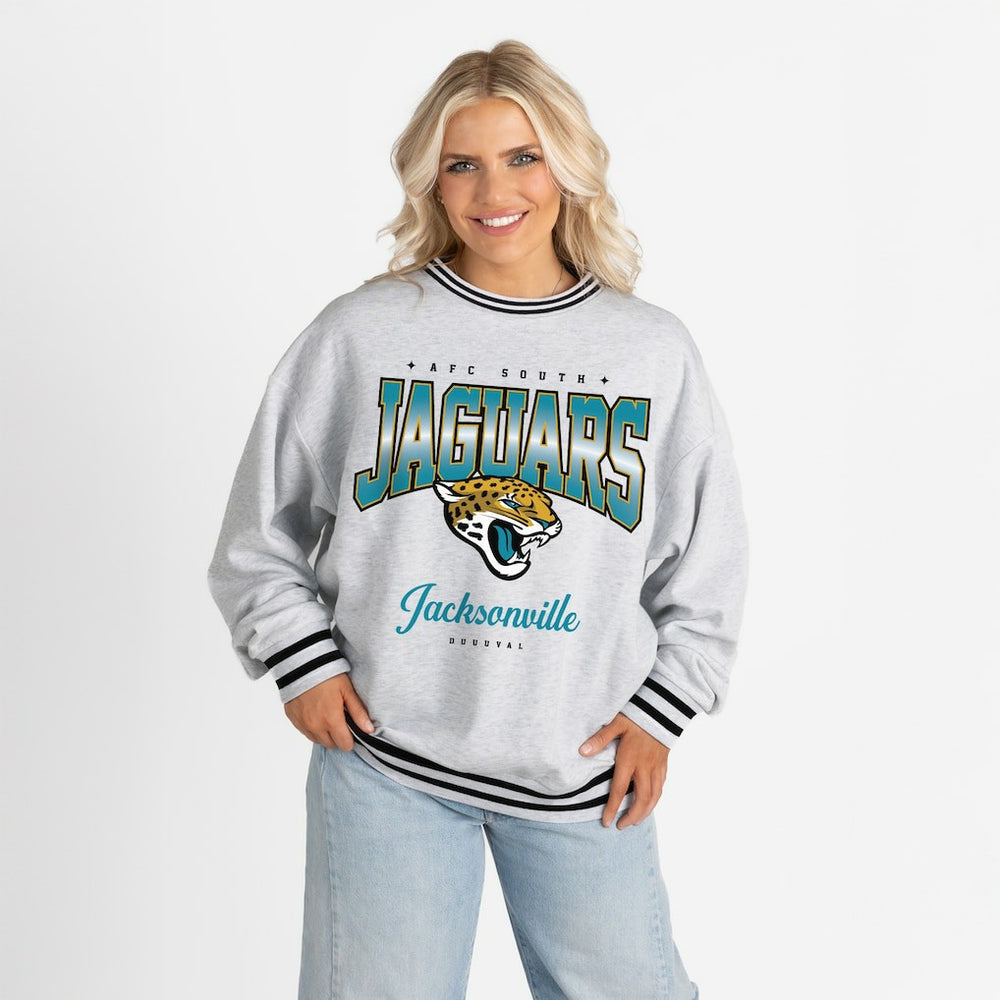 NFL Jacksonville Jaguars Gameday Couture Women's Oversized Gridiron Drive Ringer Stripe Sweatshirt