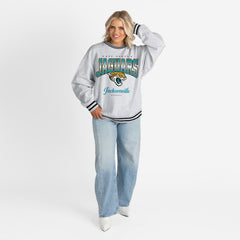 NFL Jacksonville Jaguars Gameday Couture Women's Oversized Gridiron Drive Ringer Stripe Sweatshirt
