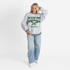 NFL Philadelphia Eagles Gameday Couture Women's Oversized Gridiron Drive Ringer Stripe Sweatshirt