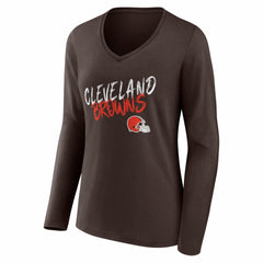 NFL Cleveland Browns Women's Hustle Personalized Name & Number Long Sleeve V-Neck T-Shirt