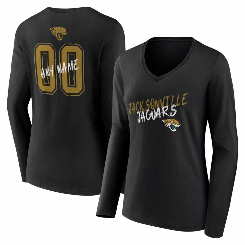 NFL Jacksonville Jaguars Women's Hustle Personalized Name & Number Long Sleeve V-Neck T-Shirt