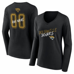 NFL Jacksonville Jaguars Women's Hustle Personalized Name & Number Long Sleeve V-Neck T-Shirt