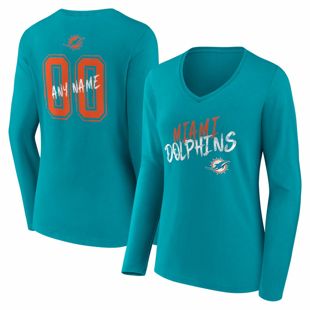 NFL Miami Dolphins Women's Hustle Personalized Name & Number Long Sleeve V-Neck T-Shirt