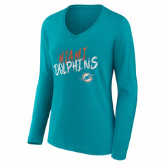 NFL Miami Dolphins Women's Hustle Personalized Name & Number Long Sleeve V-Neck T-Shirt