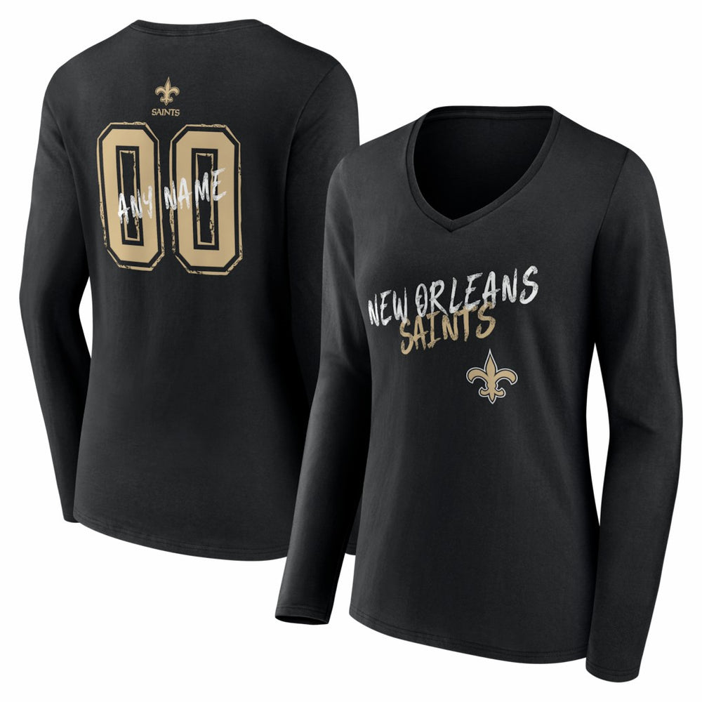 NFL New Orleans Saints Women's Hustle Personalized Name & Number Long Sleeve V-Neck T-Shirt