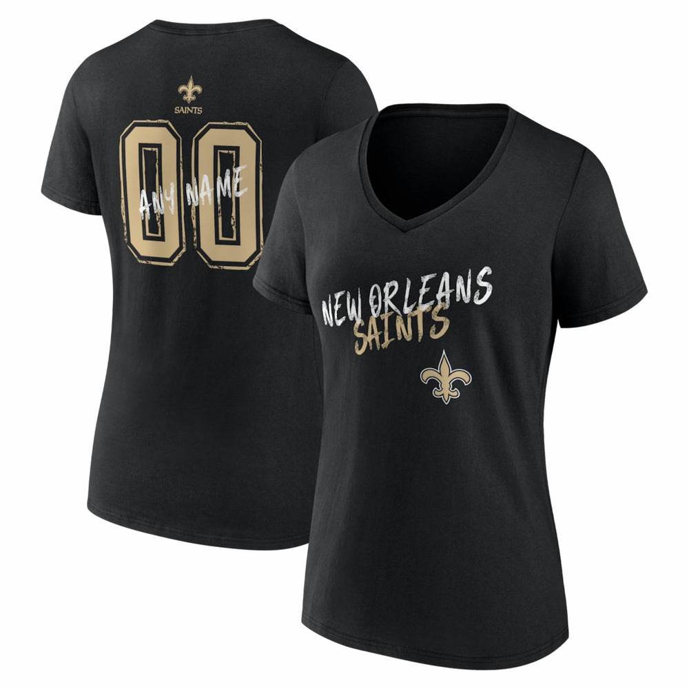 NFL New Orleans Saints Women's Hustle Personalized Name & Number V-Neck T-Shirt