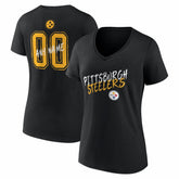 NFL Pittsburgh Steelers Women's Hustle Personalized Name & Number V-Neck T-Shirt