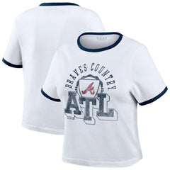 Atlanta Braves WEAR by Erin Andrews Women's Ringer Baby T-Shirt - White