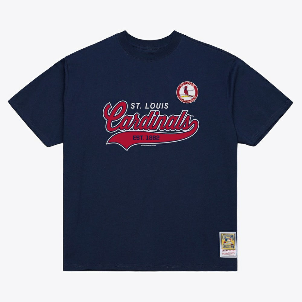 St. Louis Cardinals Script Sweep Arch T-Shirt - Navy | Mitchell & Ness